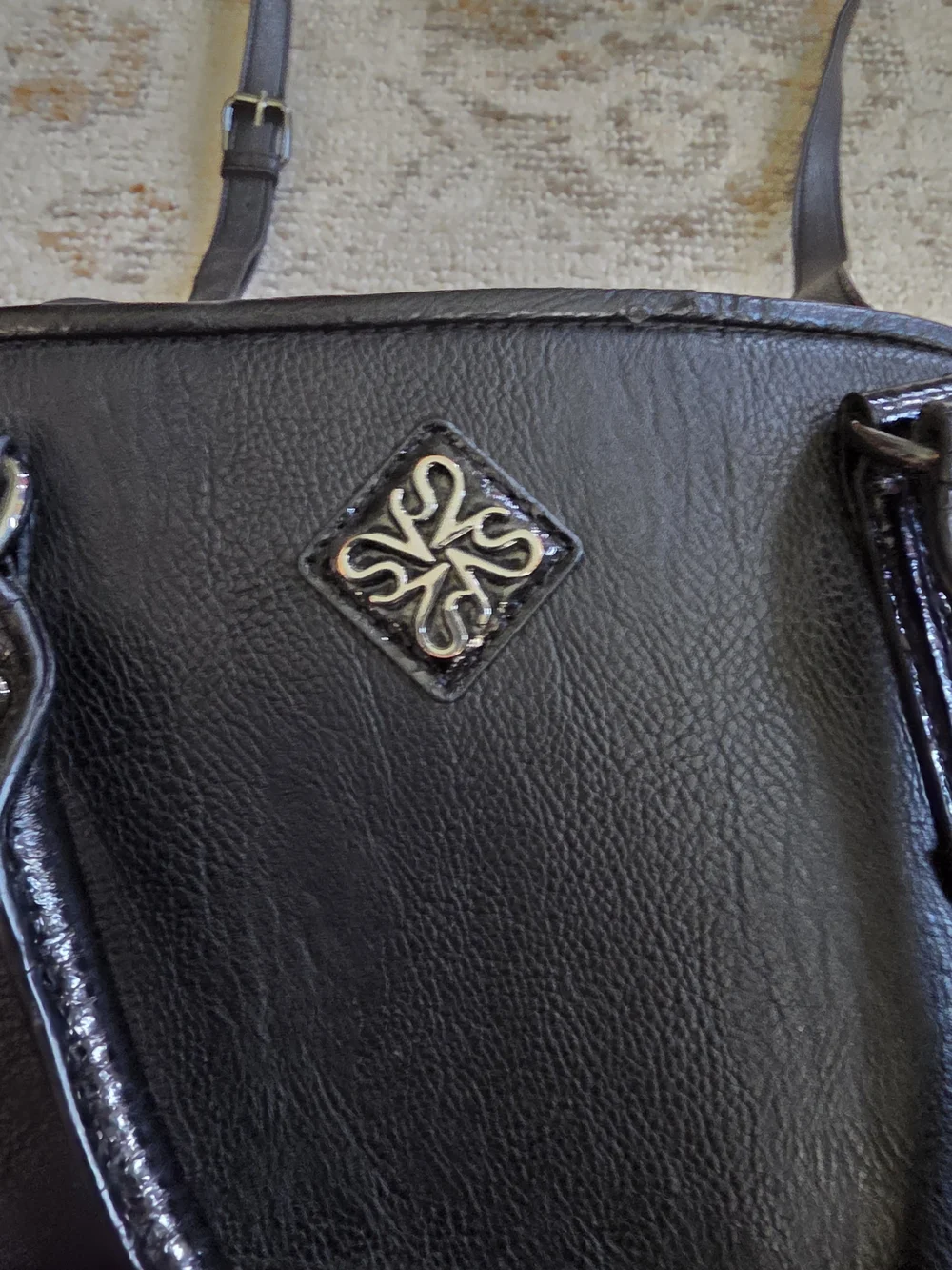 Simply Vera Vera Wang Black Structured Satchel with Gloss Trim